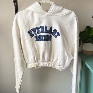 Everlast White Cropped Hoodie with Blue Text
